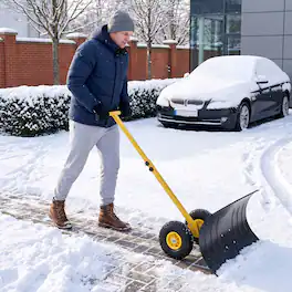 Winado - Snow Shovel with Wheels, 36"x 18"Snow Plow Shovel Angle & Height Adjustable Padded Handle Efficient Snow Clean Tool - Black