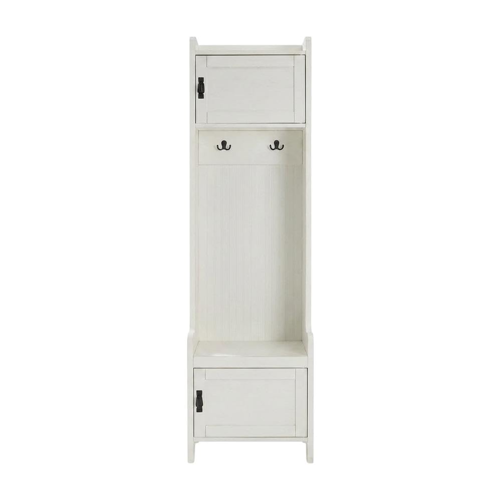 Back. FurniFact - White Narrow Hall Tree - Distressed White.