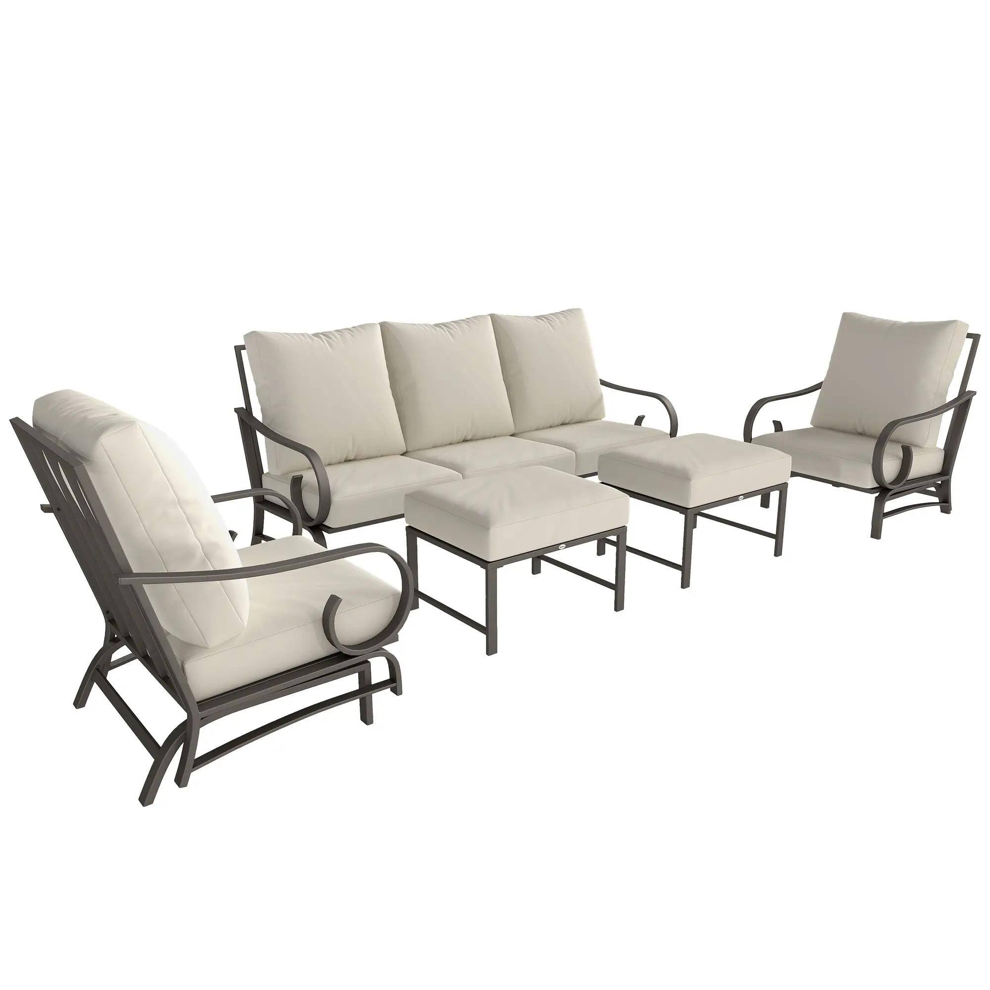 Resenkos - 5-Piece Backyard Furniture Set, Outdoor Sectional Furniture, Steel - Beige