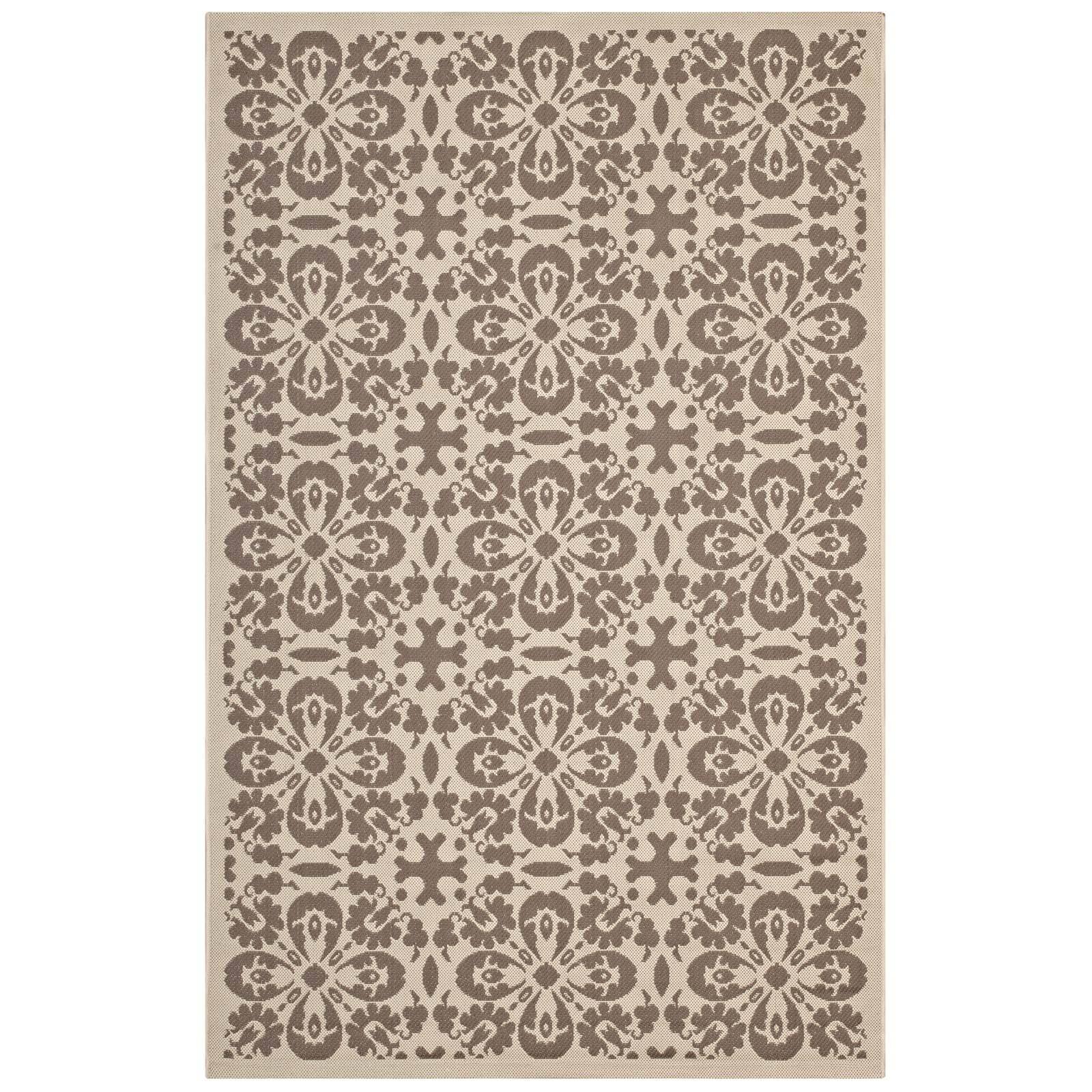 Angle. Modway - Ariana Vintage Floral Trellis Indoor and Outdoor Area Rug - Light and Dark Beige.