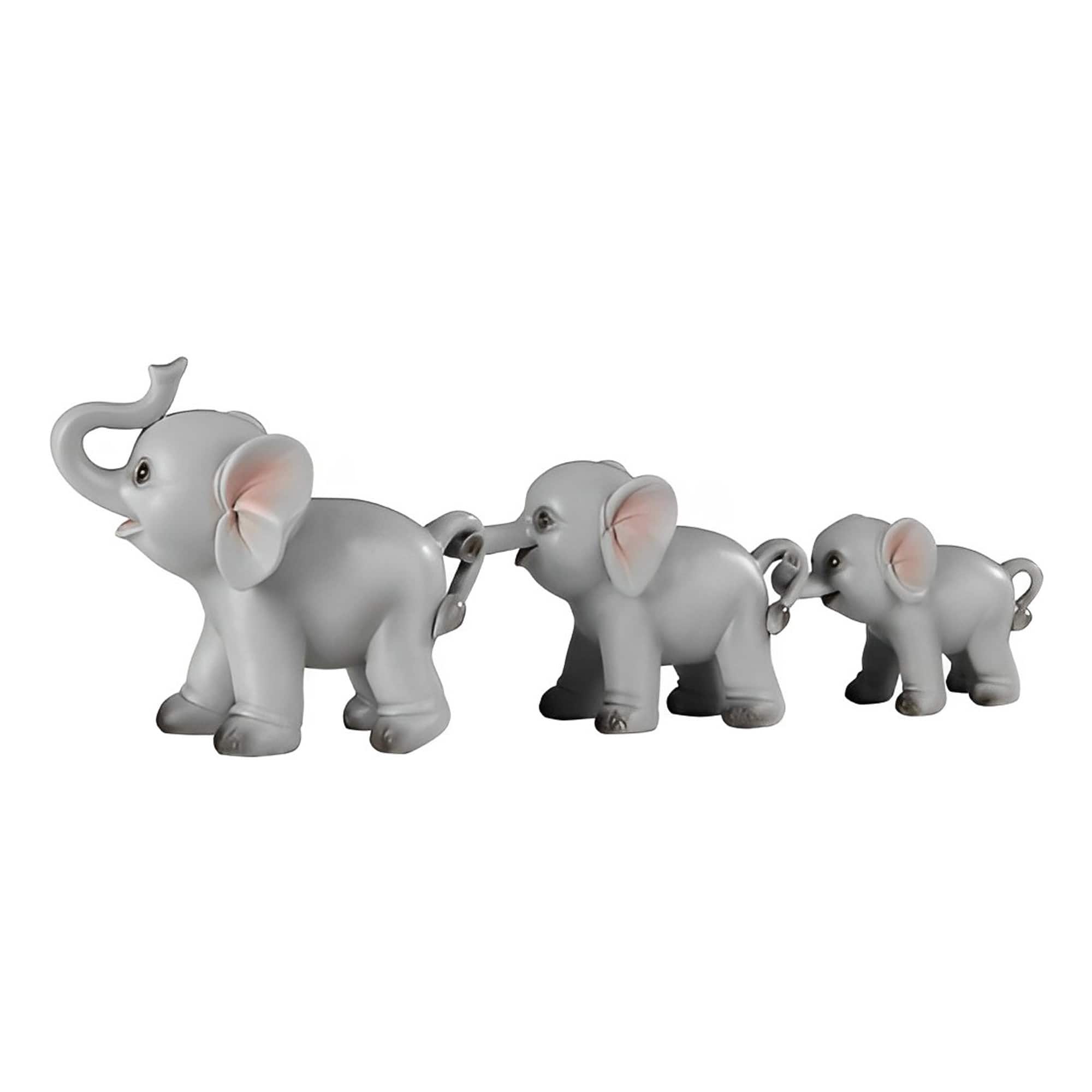 FC Design - 3-PC Elephant Family Holding Tail with Trunk 3.5"H Figurine Set Office Desk Tabletop Home Decor Gift - Multi-Color