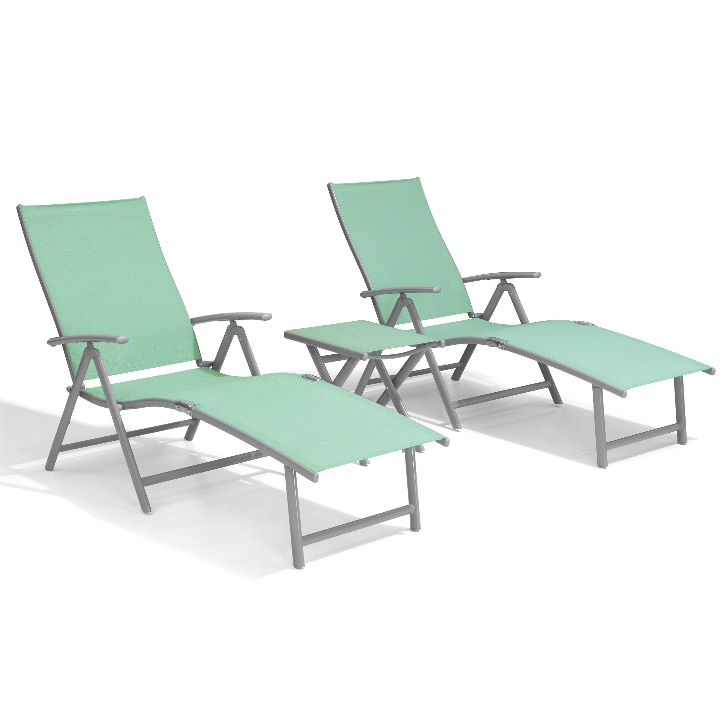 Angle. Crestlive Products - Crestlive Products Outdoor Aluminum Adjustable Folding Chaise Lounge Chairs and Foldable Side Table Green - Green.