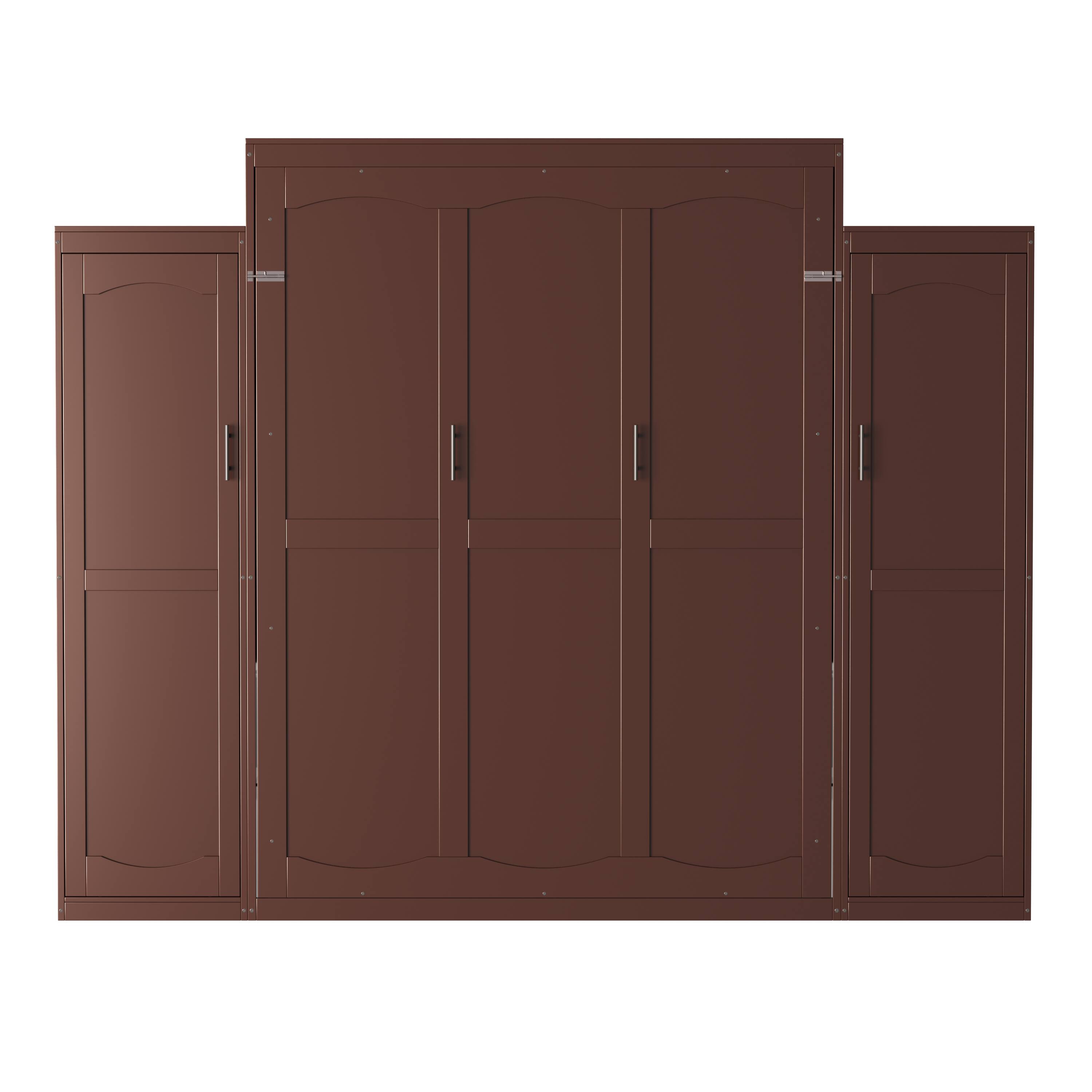 Alt View 7. Tiramisubest - Queen Size Murphy Bed with 2 Wardrobe and Storage Shelf, Multifunctional Foldable Platform Bedframe, Walnut - Walnut.