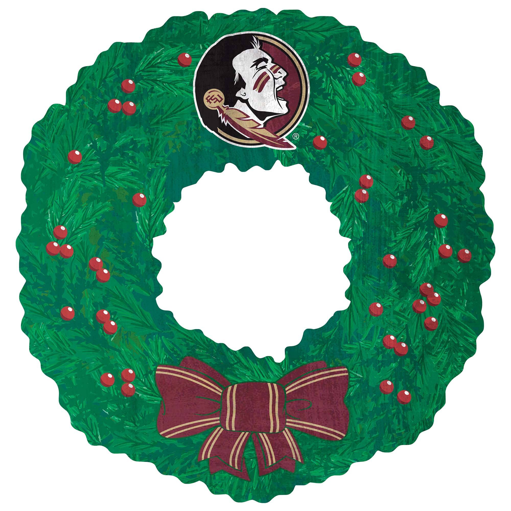 Front. Fan Creations - Florida State Seminoles 16'' Team Wreath Sign - Green.