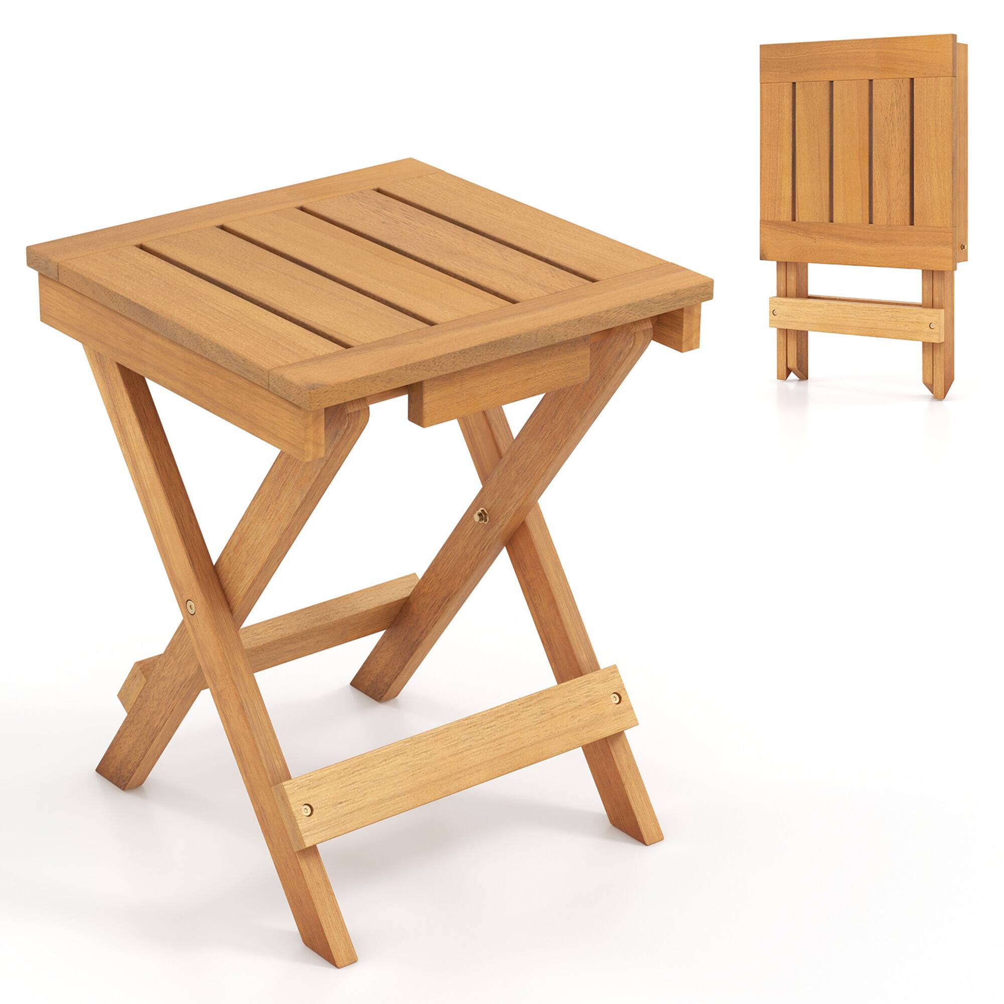 Front. Gymax - Gymax 14 inch Outdoor Folding Side Table Hardwood Square Compact Patio Table - Natural.