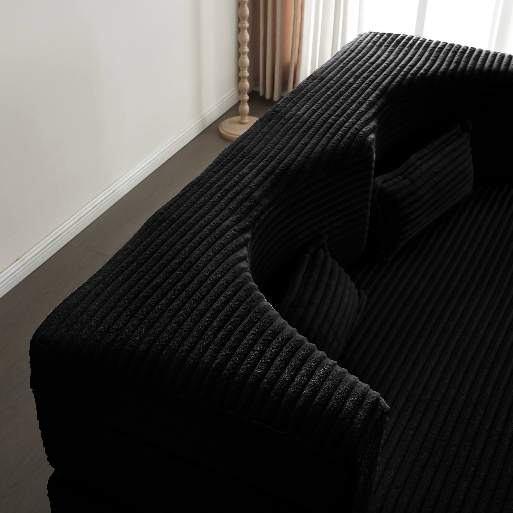 Alt View 9. GOODSILO - Convertible Plush Corduroy Floor Sleeper Sofa with Dual Pillows for Living Room and Guest Use - Black.