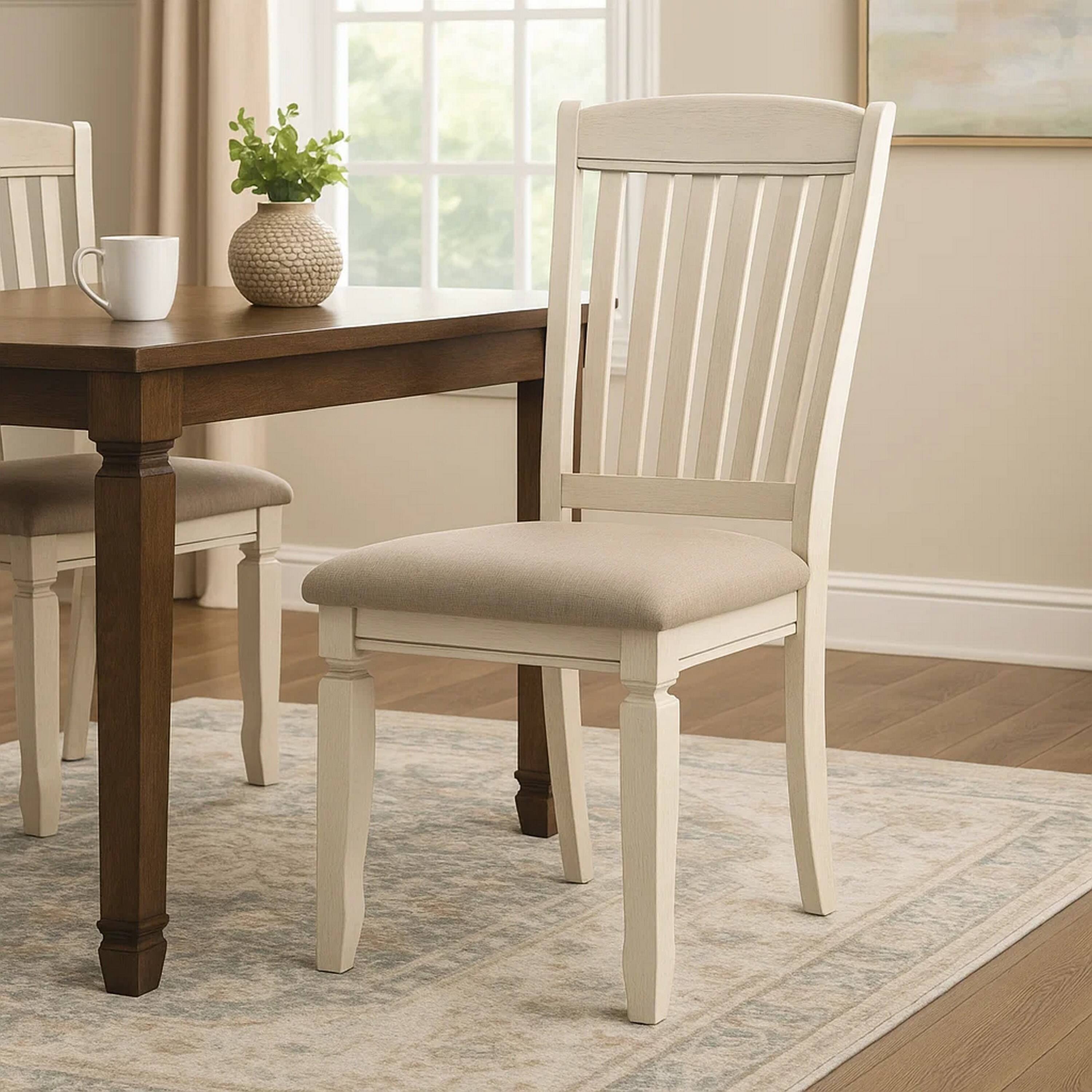 Alt View 7. Manhattan Lane - 18 Inch Dining Chair, Fabric Padded Seat, Slatted, Set of 2 - White.