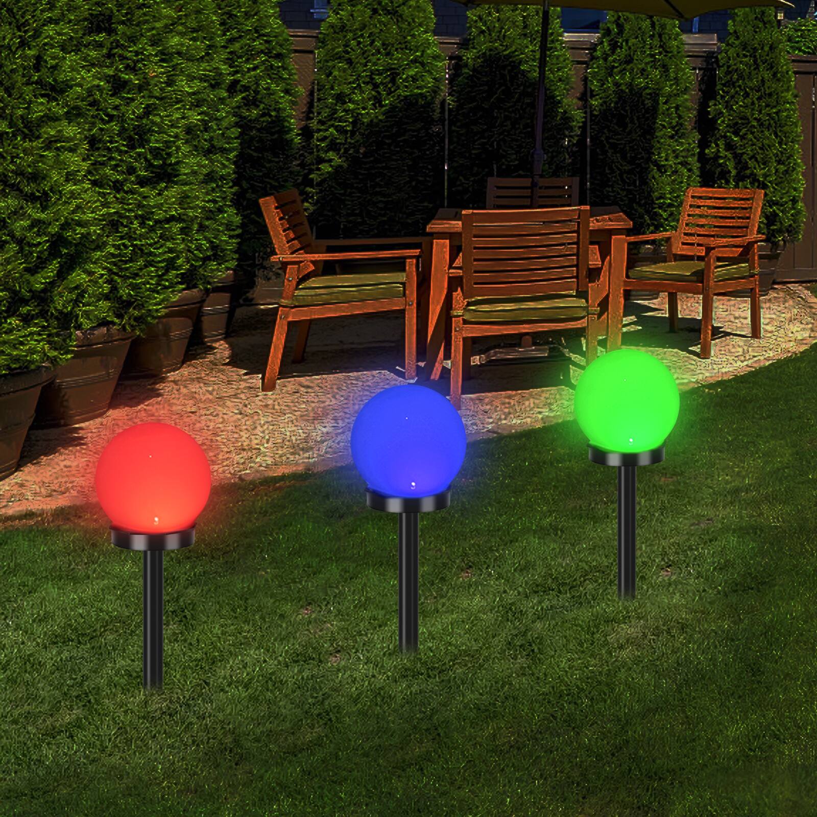 Alt View 1. Oumilen - 4-Pack Solar Globe Stake Lights 3.94In RGB Color Changing LED Outdoor Garden Ball Lights.