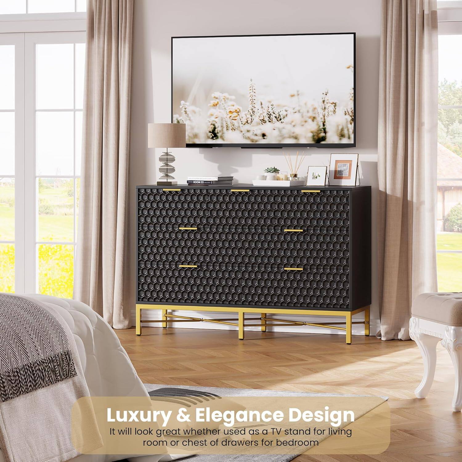 Luxury & Elegance Design  
It will look great whether used as a TV stand for living room or chest of drawers for bedroom