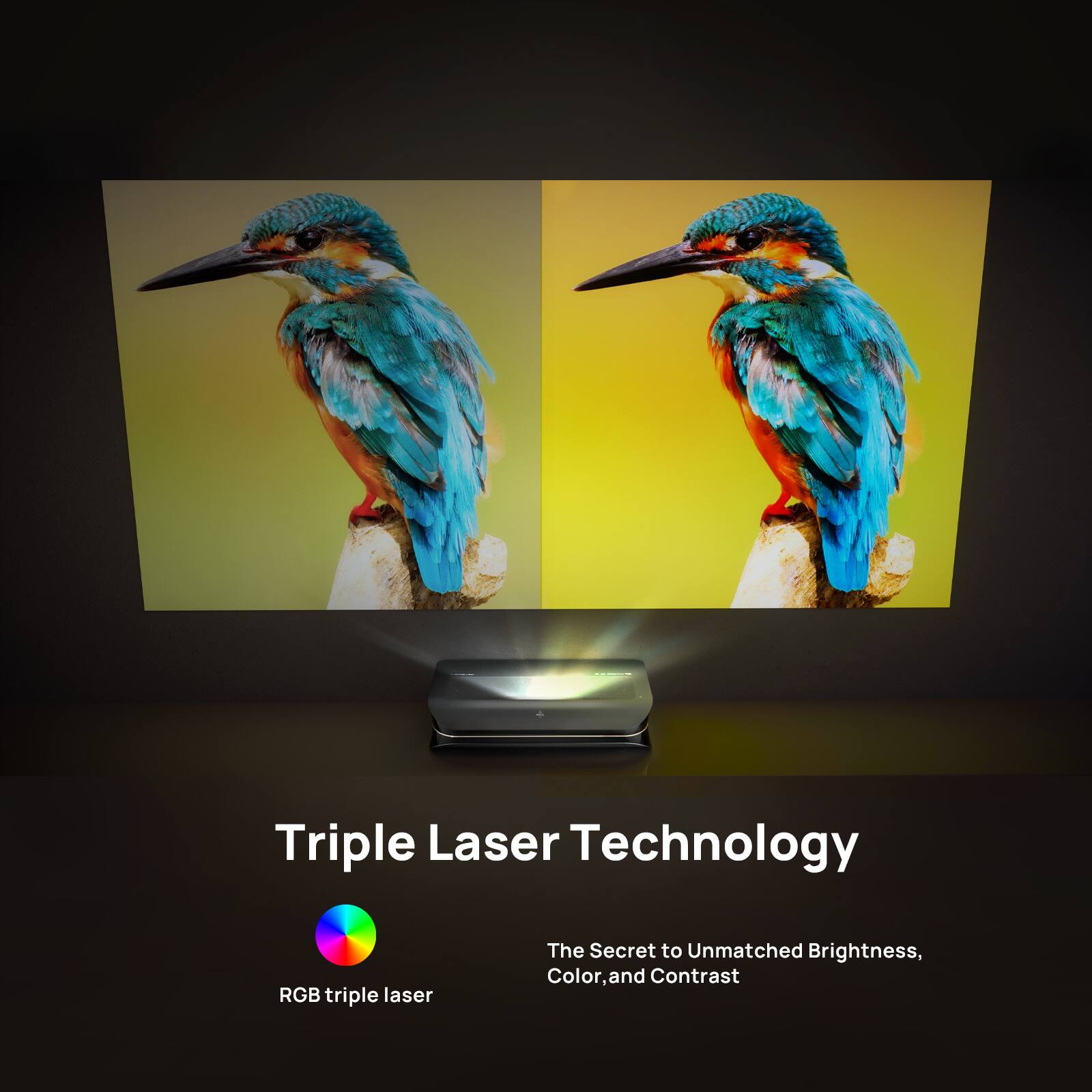 Triple Laser Technology: The Secret to Unmatched Brightness, Color, and Contrast. RGB triple laser.