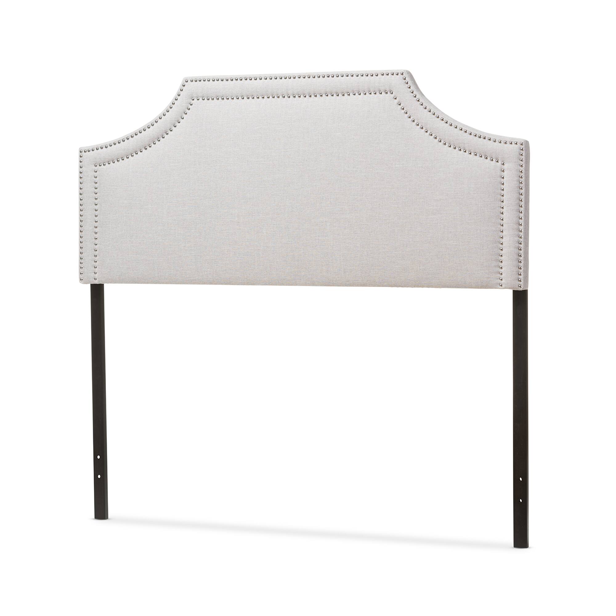 Angle. Baxton Studio - Avignon Modern and Contemporary Fabric Upholstered Queen Size Headboard - Greyish Beige.