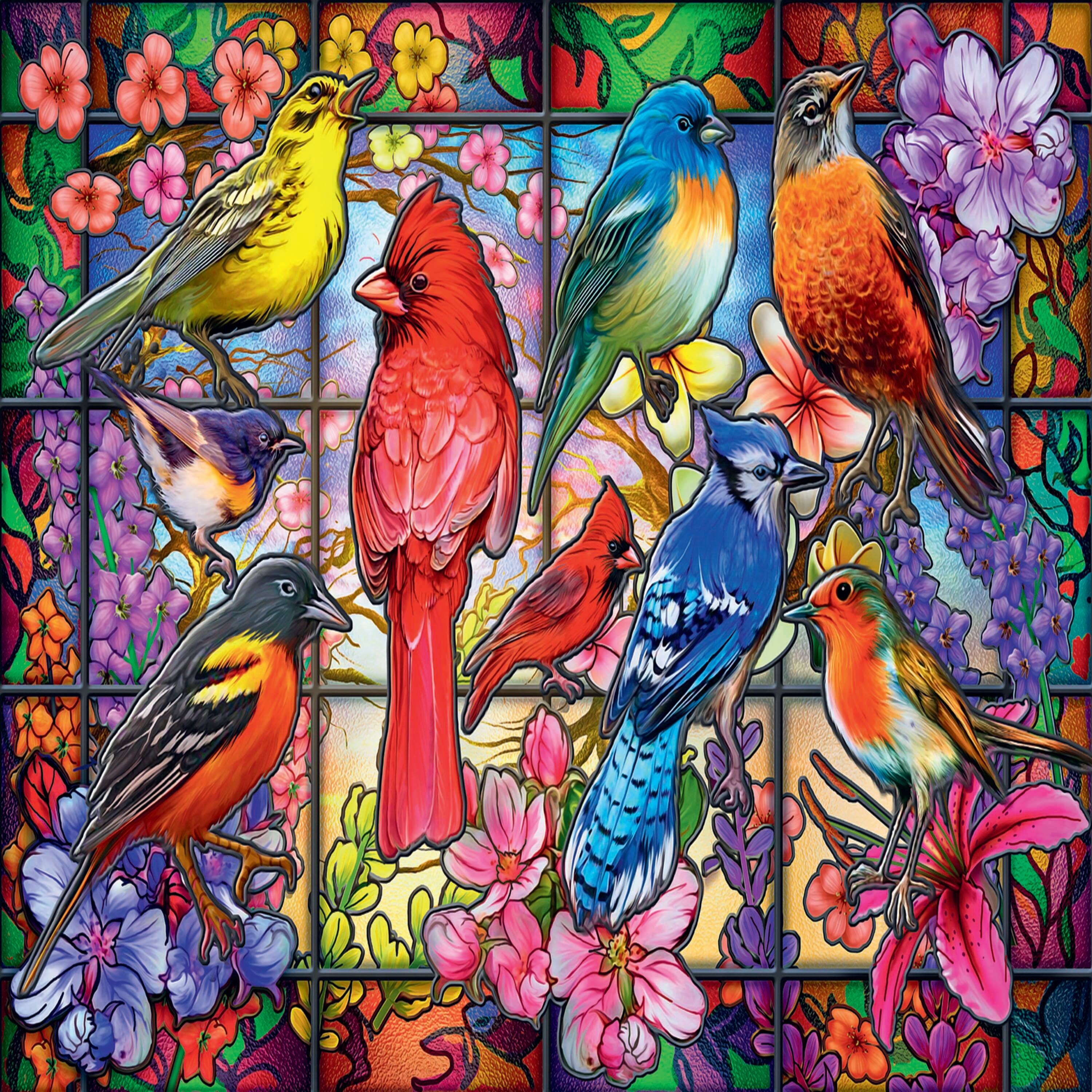 Alt View 1. Trefl - Trefl Red Stained Glass Birds 1000 Piece Puzzle.