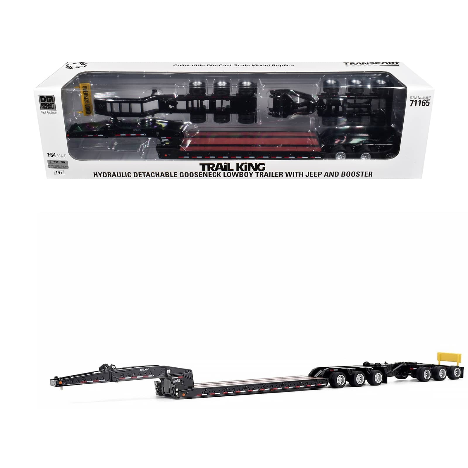 Trail King TK170 Hydraulic Detachable Gooseneck Lowboy Trailer Black with Jeep and Booster 1/64 Model by Diecast Masters price history on PriceWatchPro