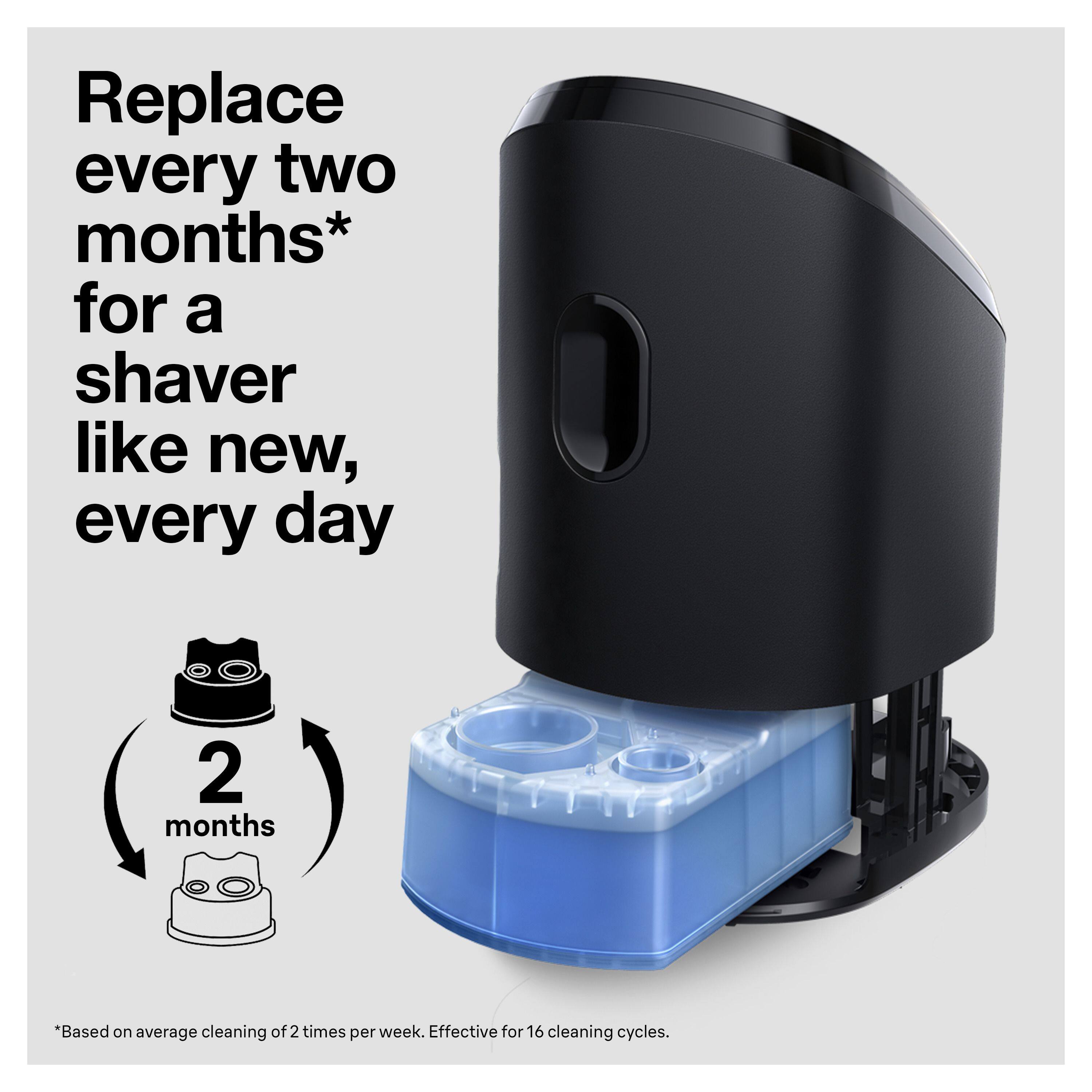 Replace every two months* for a shaver like new, every day

*Based on average cleaning of 2 times per week. Effective for 16 cleaning cycles.