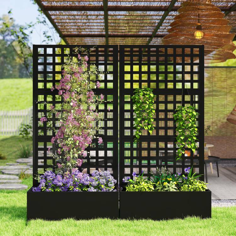 Alt View 9. PULUZ - Galvanized Raised Garden Bed Planter Box with Trellis for Climbing Plants, Vegetable, Vines - Black.