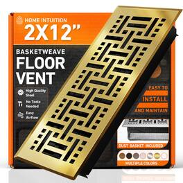 Home Intuition - 2X12 Floor Vent Covers with Mesh Cover Trap, Heat and Air, Floor Vent for HVAC Duct, Basketweave - Polished Brass