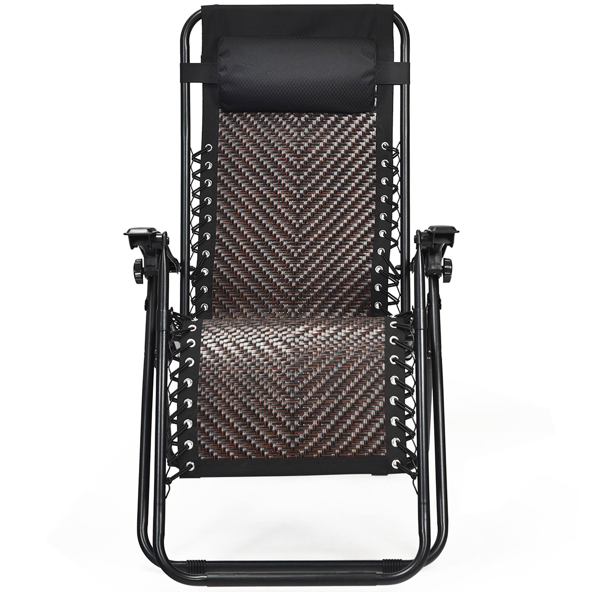 Alt View 7. Costway - Costway Patio Rattan Zero Gravity Lounge Chair Chaise Folding Recliner W/Headrest - Brown + Black.
