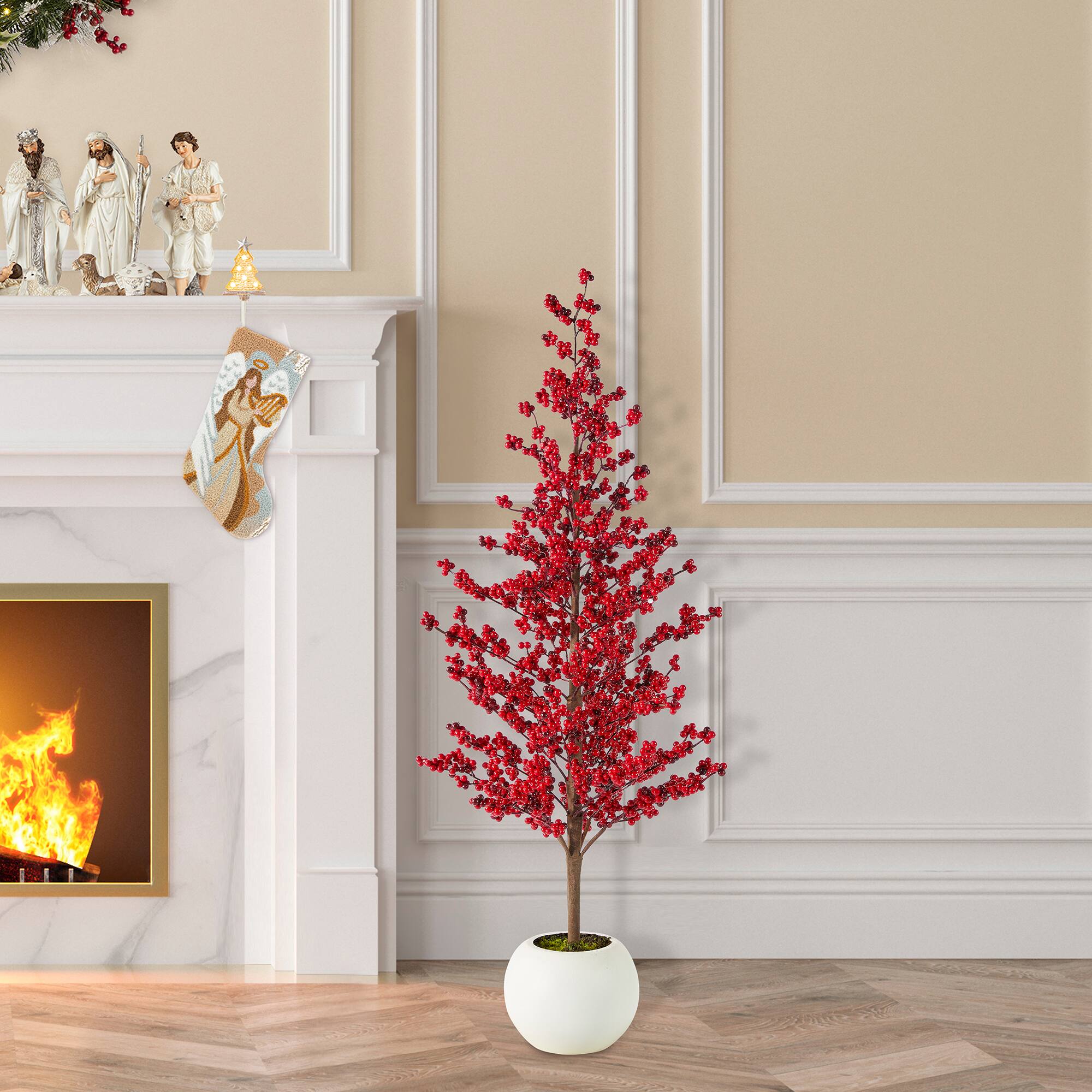 Alt View 4. Glitzhome - 41"H  Christmas berry  Porch Tree - Green.
