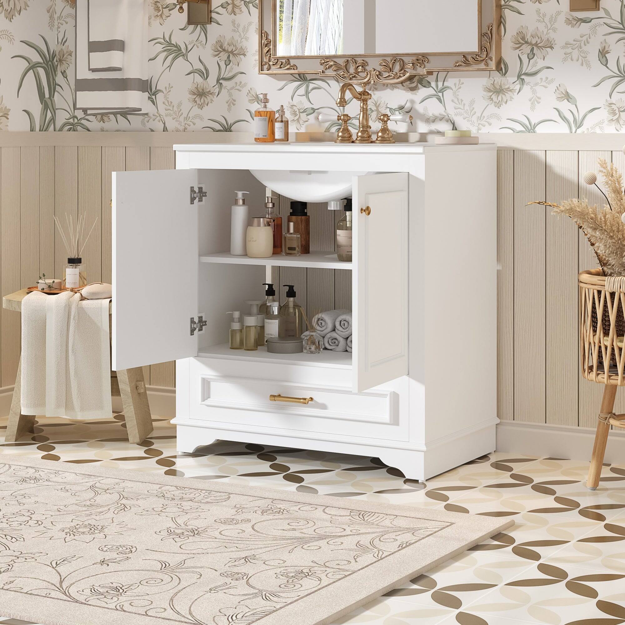 Alt View 5. Boyel Living - 30 Inch Bathroom Vanity with Ceramic Sink Solid Wood Frame White - White.