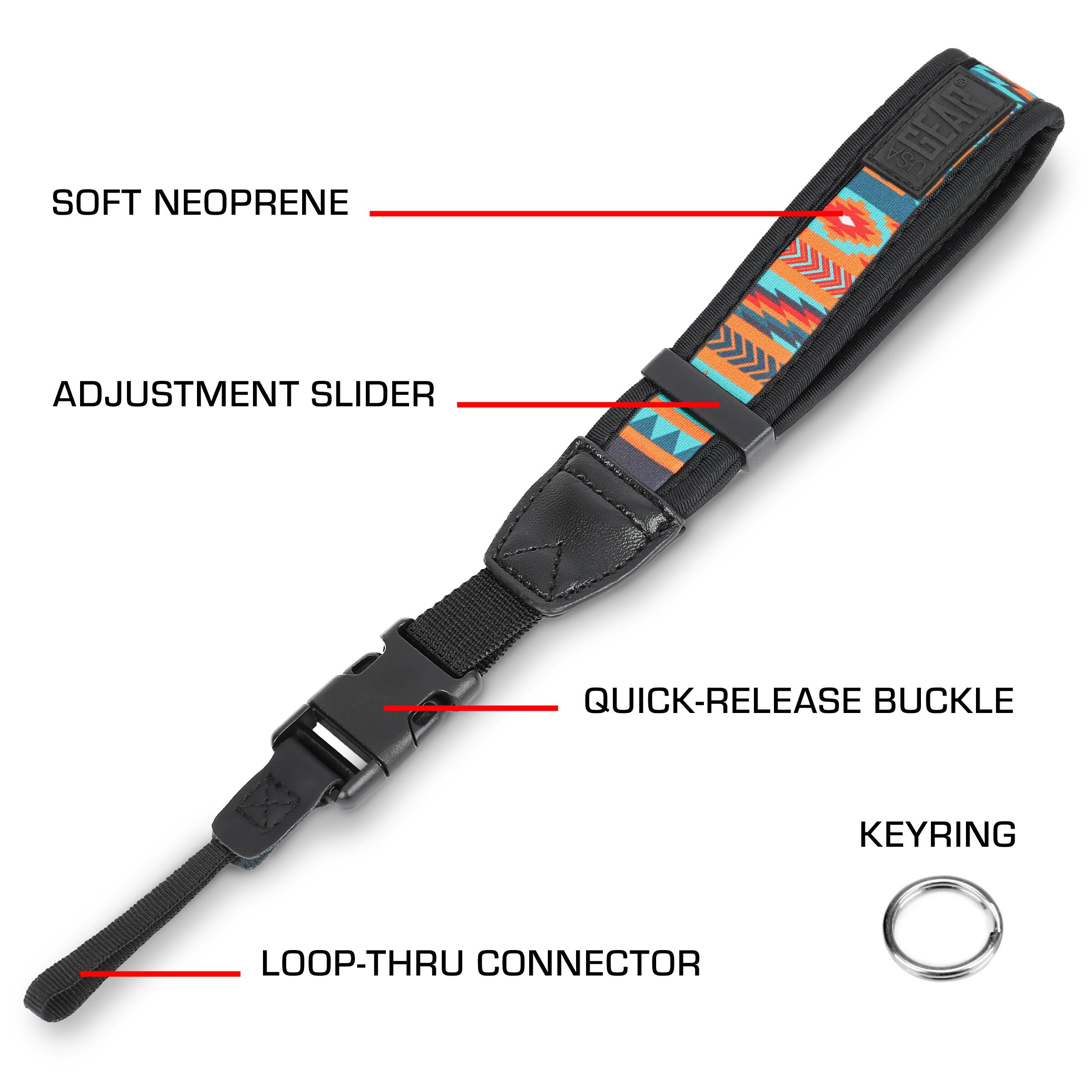 SOFT NEOPRENE  
ADJUSTMENT SLIDER  
QUICK-RELEASE BUCKLE  
LOOP-THRU CONNECTOR  
KEYRING