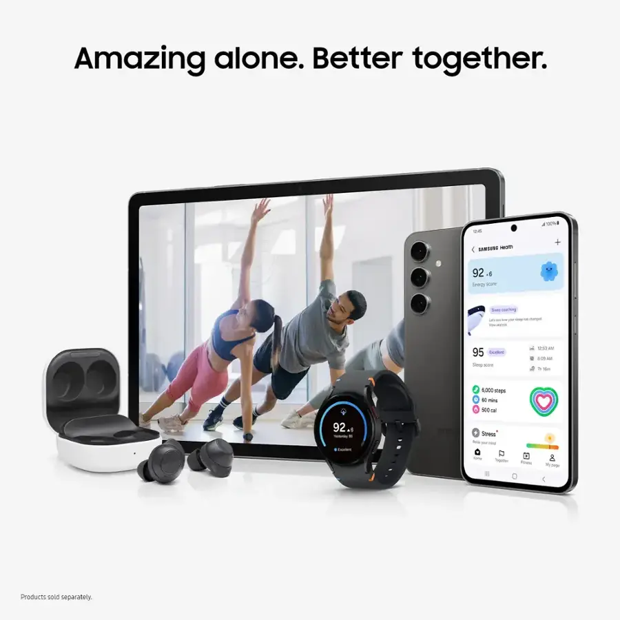 Amazing alone. Better together. E . O0% L SAMSUNG Heom + 92  Energy share - - - - - - - sorom - - 95 turator Sienp -o  AN . - in sm J 1,000 sheps 0 de mina A SoC d 92 al I - - SAMSI Stress - - -a Cgrtter . Fe  & n p Products sold separately.