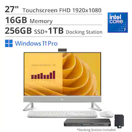 Dell - 27" FHD Touch All-in-One Desktop,Intel Core 7 150U,16GB DDR5,256GB SSD+1TB Dock Set,GeForce MX570A,Win 11 Pro - White