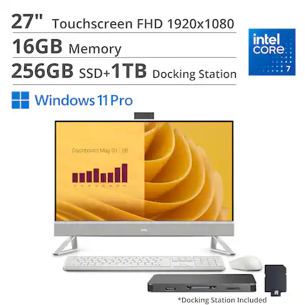 27" Touchscreen FHD 1920x1080
Intel Core 7
16GB Memory
256GB SSD + 1TB
Windows 11 Pro
Docking Station Included