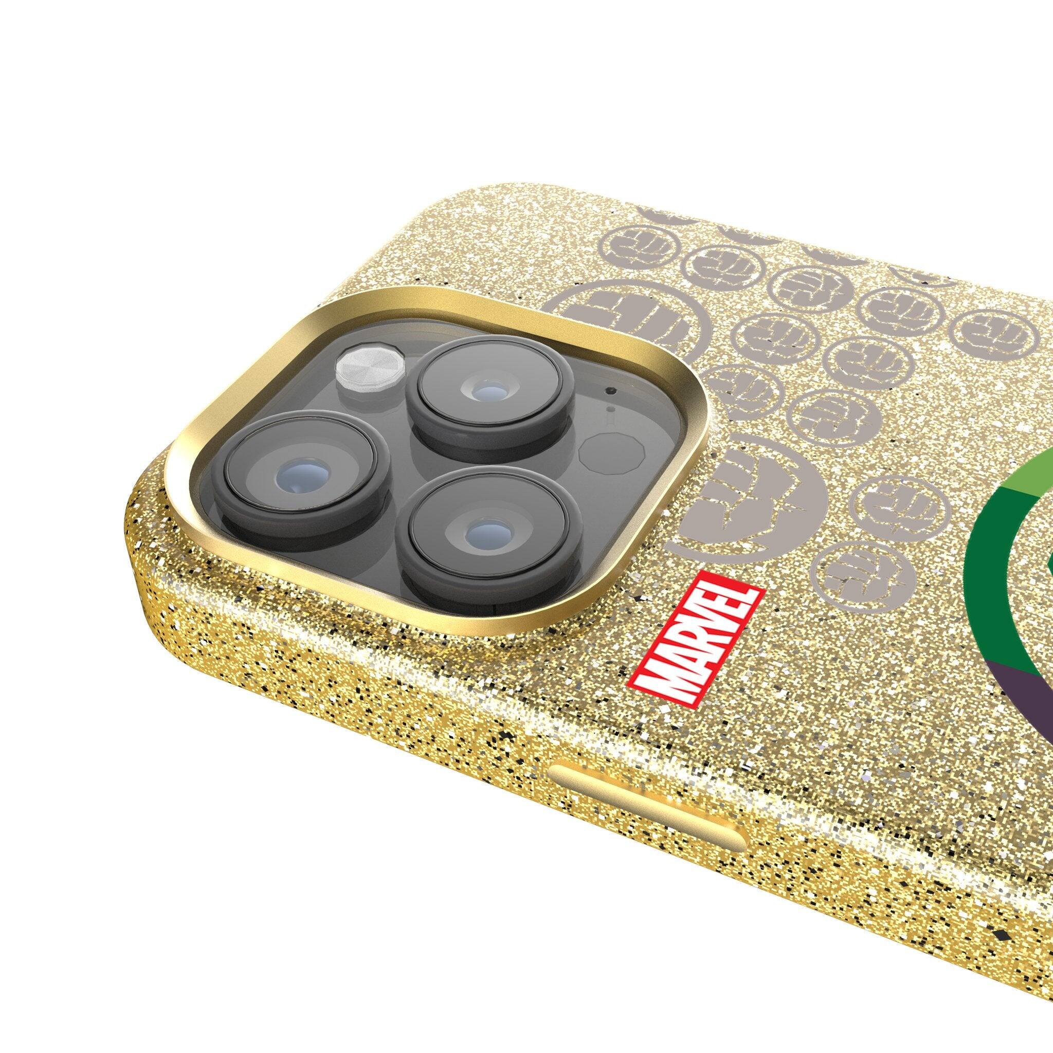 Back. Keyscaper - Marvel Sigil Gold Bling Phone Case - Apple iPhone 15 Plus - Hulk.