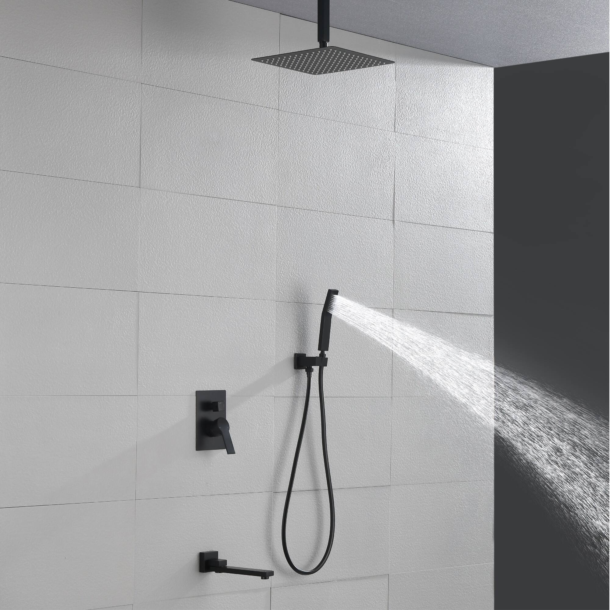 Alt View 2. Boyel Living - Matte Black 12-Inch Rain Shower System Brass SUS304 3-Function Valve Handheld 180° Spout cUPC - Black.