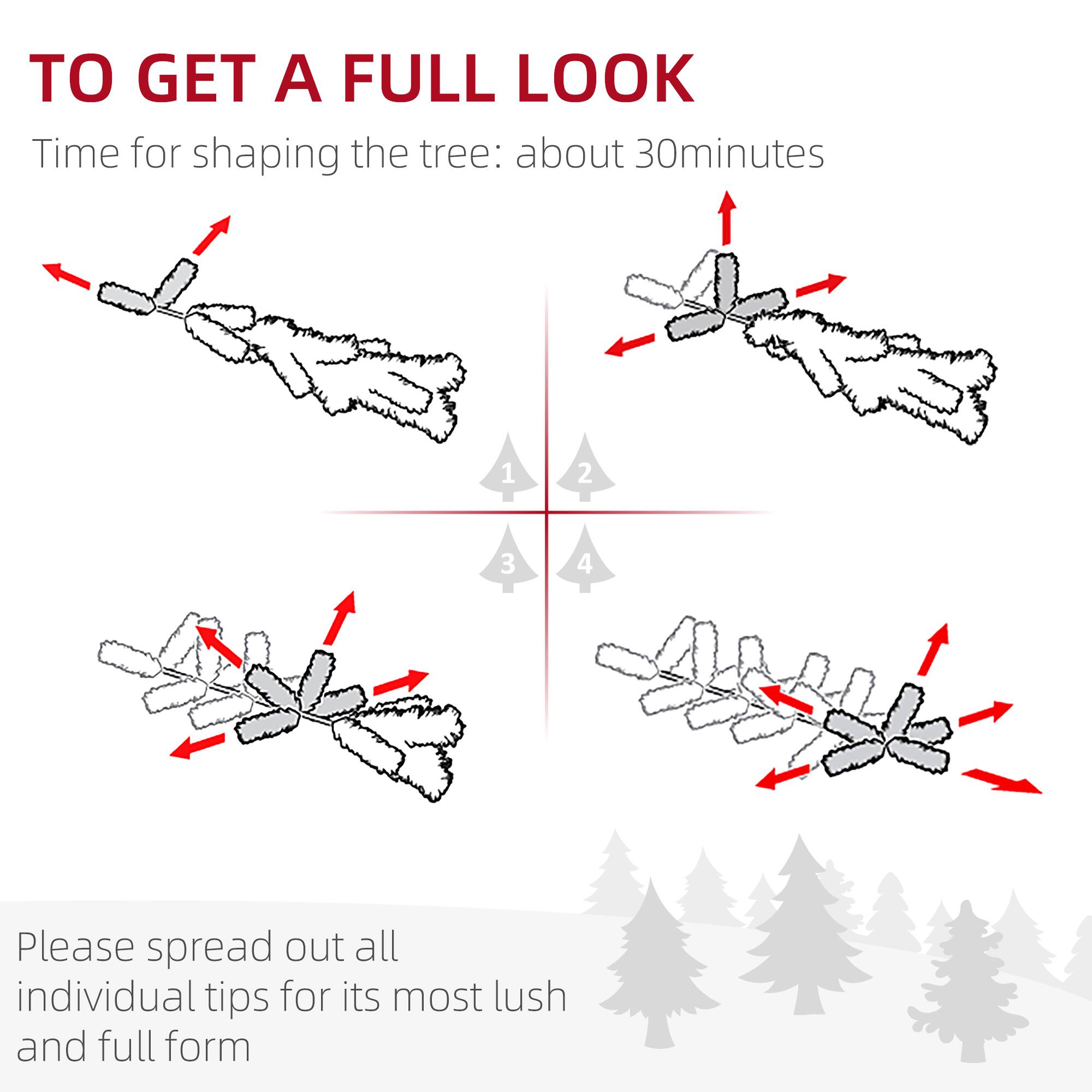 TO GET A FULL LOOK  
Time for shaping the tree: about 30 minutes

1  
2  
3  
4

Please spread out all individual tips for its most lush and full form