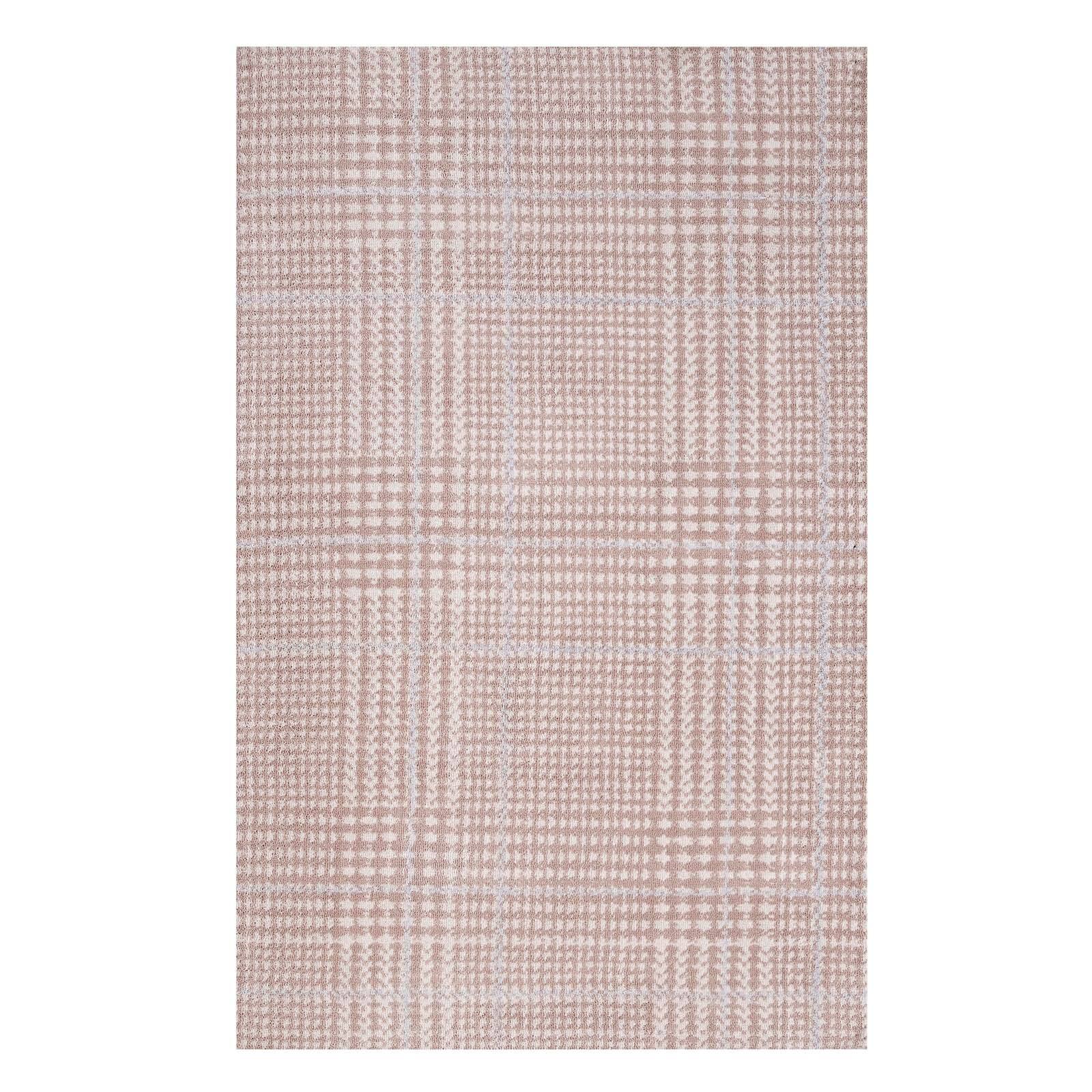 Angle. Modway - Kaja Abstract Plaid Area Rug - Ivory Cameo Rose and Light Blue.