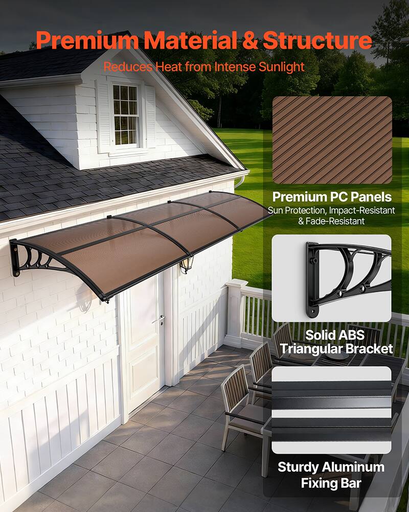Premium Material & Structure  
Reduces Heat from Intense Sunlight  

Premium PC Panels  
Sun Protection, Impact-Resistant & Fade-Resistant  

Solid ABS Triangular Bracket  

Sturdy Aluminum Fixing Bar