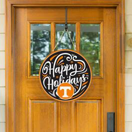Evergreen Enterprises - Tennessee Volunteers 18" Happy Holidays Wooden Round Door Sign - Multicolor