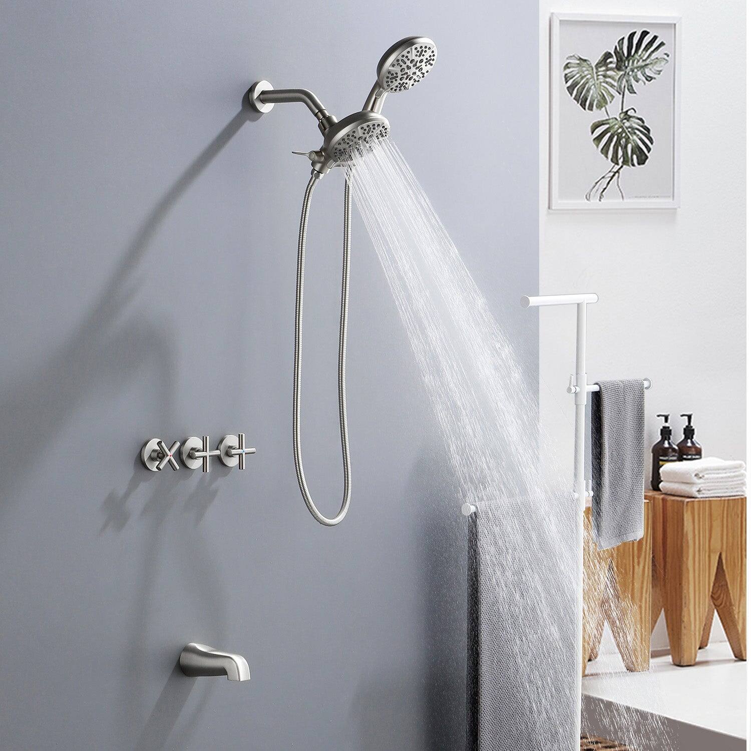 Alt View 4. Boyel Living - Brushed Nickel Shower Set with Three Handle Control and Seven Function Dual Shower Heads - Brushed Nickel.
