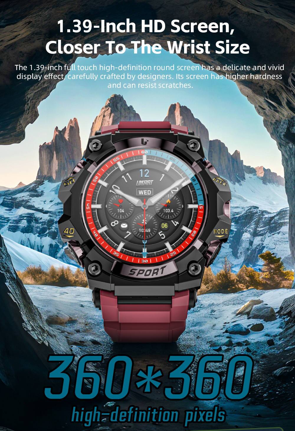 1.39-Inch HD Screen, Closer To The Wrist Size

The 1.39-inch full touch high-definition round screen has a delicate and vivid display effect carefully crafted by designers. Its screen has higher hardness and can resist scratches.

360*360 high-definition pixels