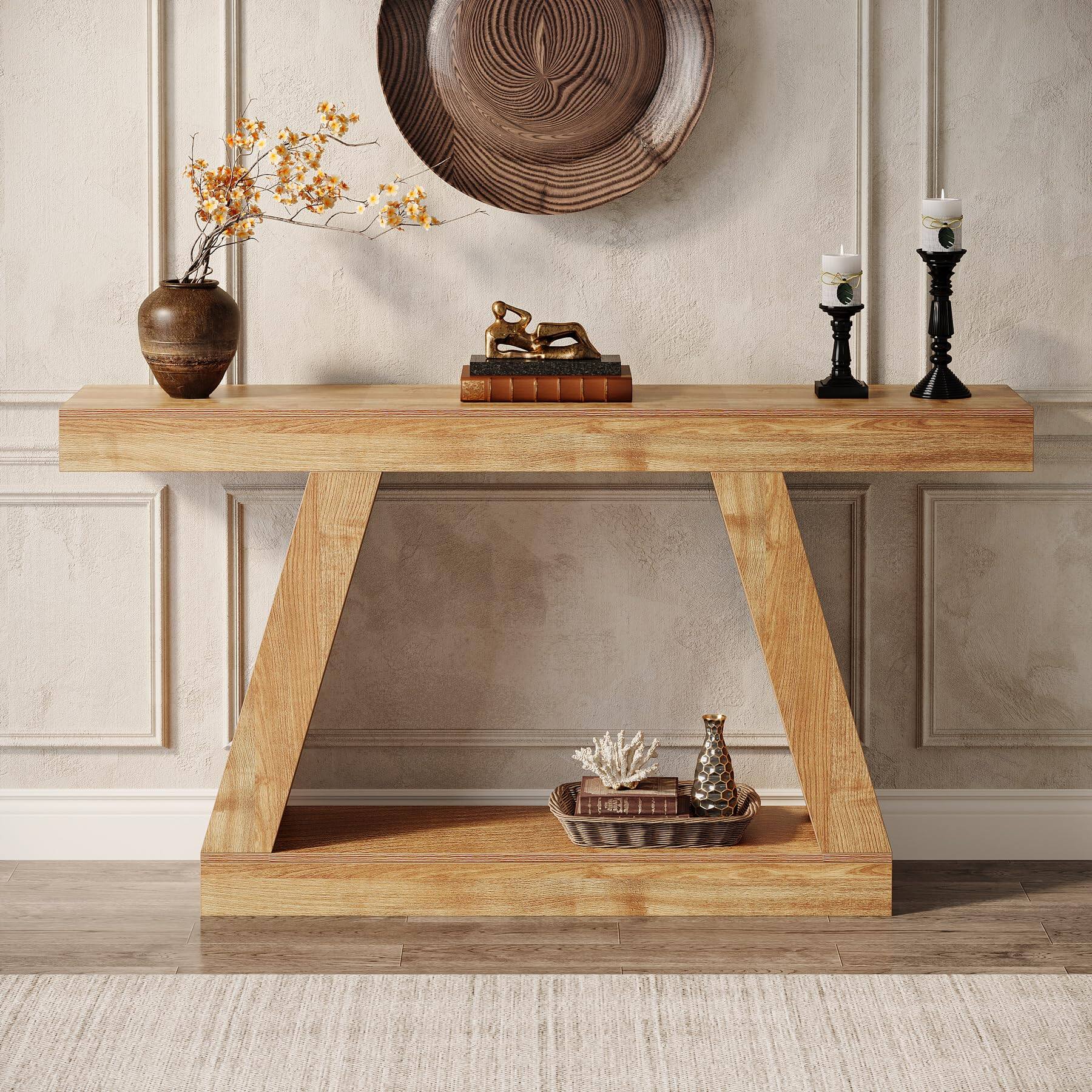 Tribesigns Farmhouse Console Table, 55 Inch Rustic Sofa Table with ...