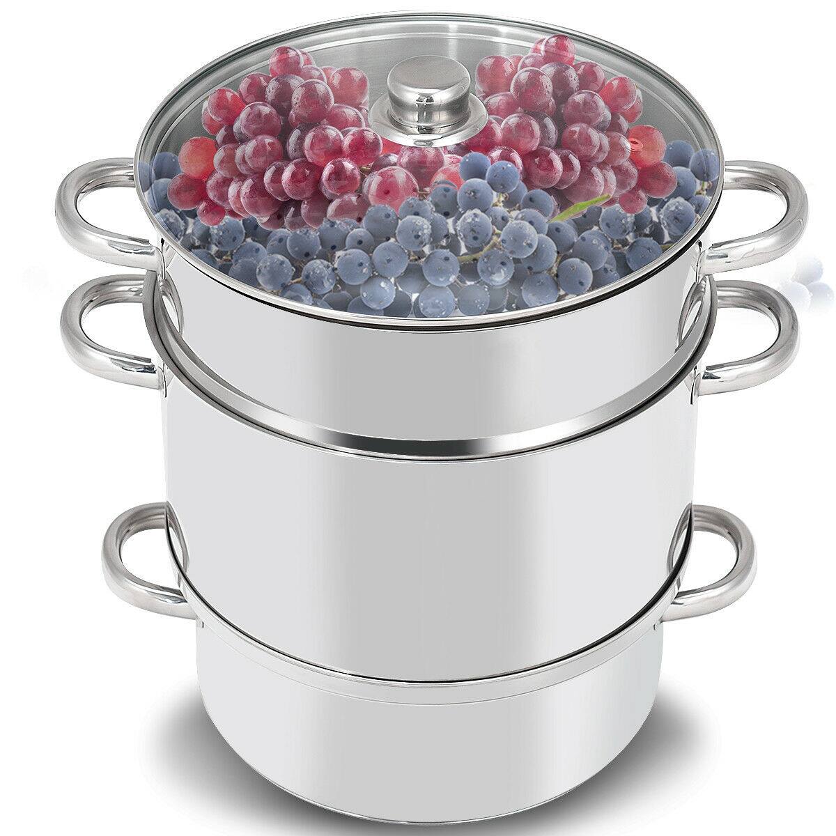 Alt View 5. Costway - Costway 11-Quart Stainless Fruit Juicer Steamer Stove Top w/ Tempered Glass Lid - Sliver.
