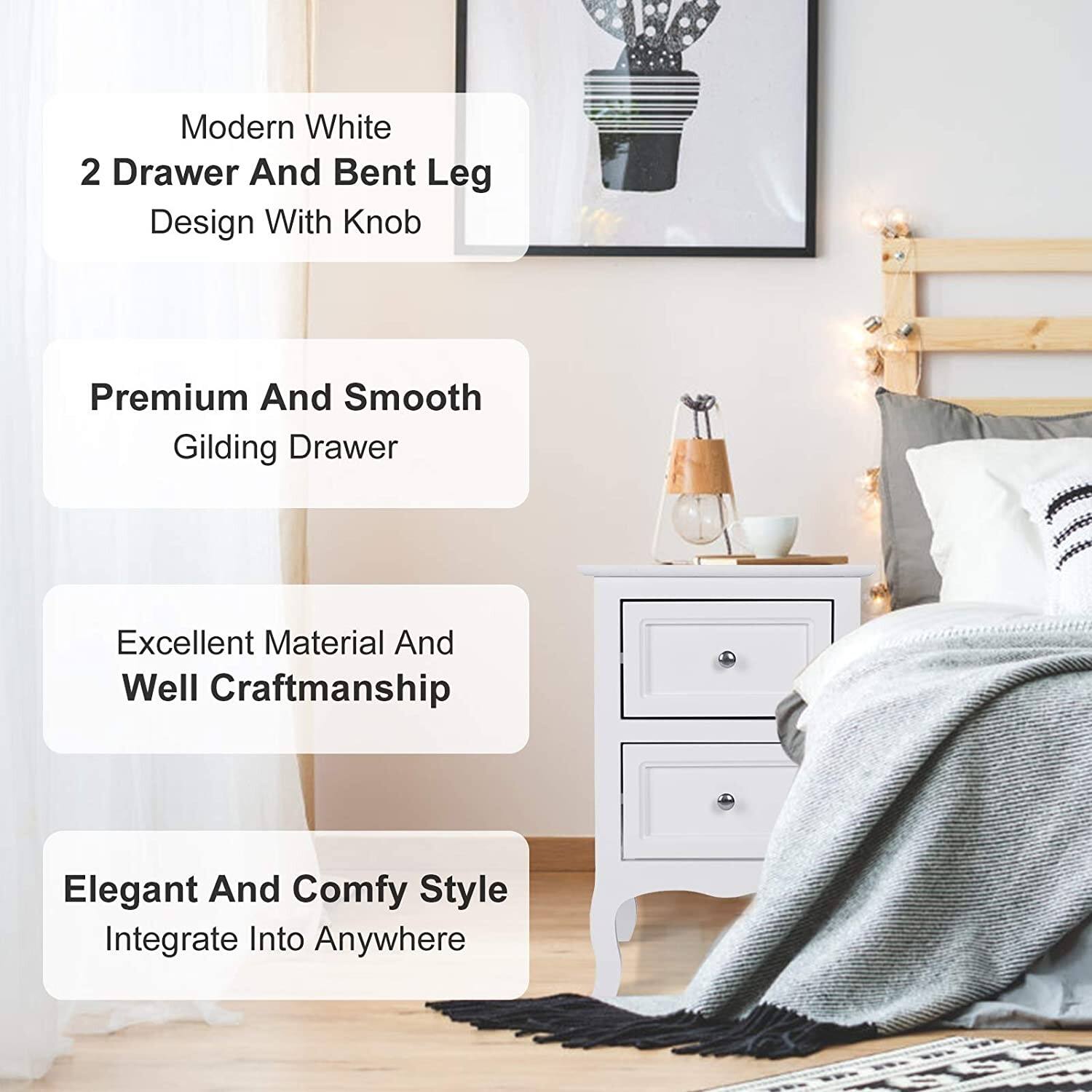 Alt View 5. Winado - 2 Layer End Side Bedside Table Nightstand Organizer with Drawer Storage - White.