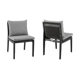 Armen Living - Grand Outdoor Patio Dining Chairs in Aluminum with Gray Cushions - Set of 2 - Dark Gray