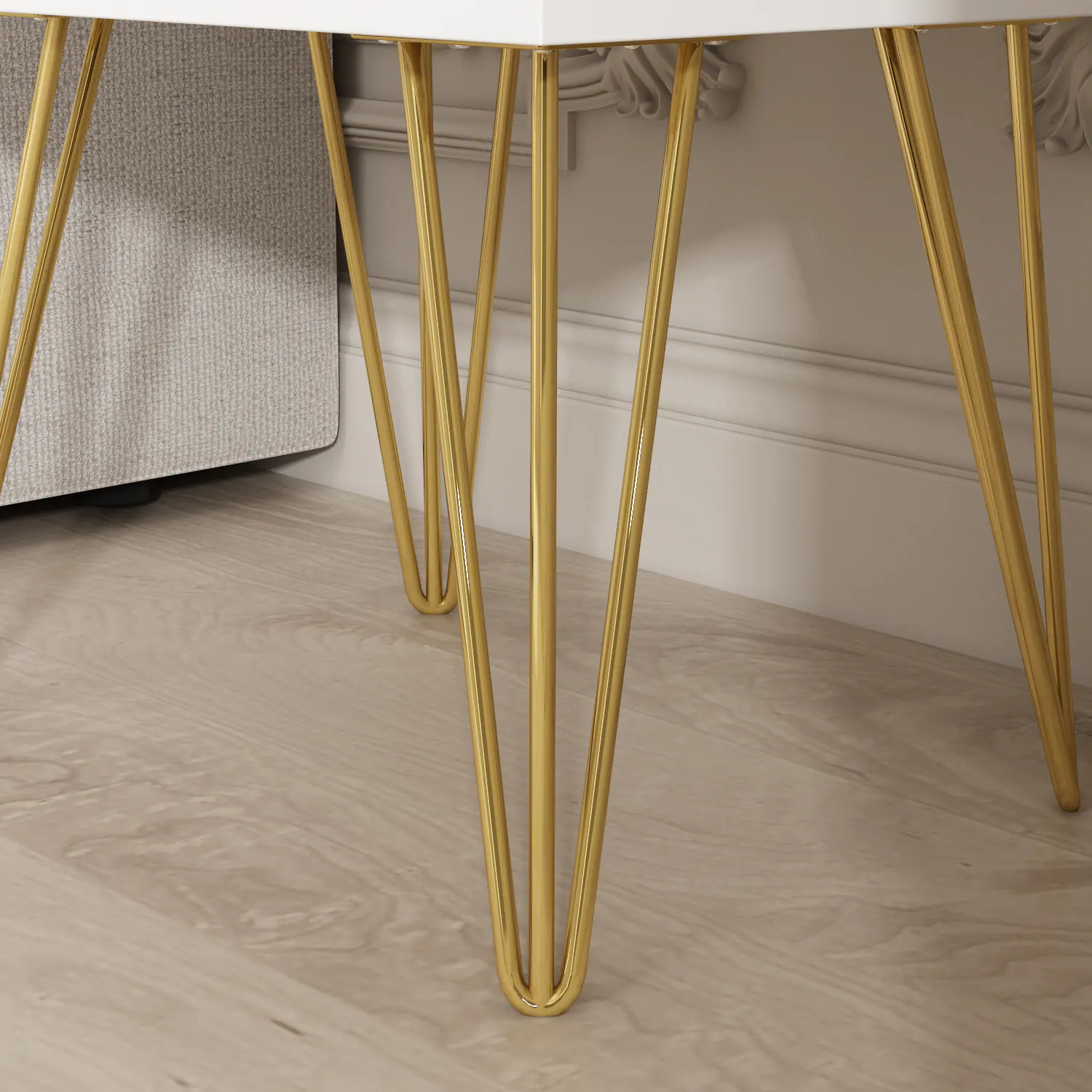 Alt View 2. FUFU & GAGA - FUFU&GAGA Nightstand with Gold Hairpin Legs: Modern Open - Shelf Storage - White.