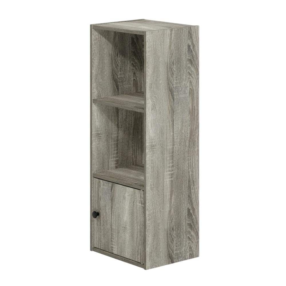 FurniFact - Wooden 3-Tier Shelf Bookcase with Door Storage Finish - French Oak