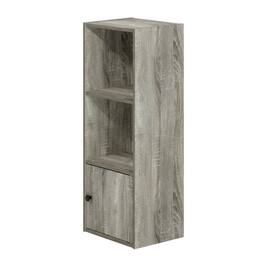 FurniFact - Wooden 3-Tier Shelf Bookcase with Door Storage Finish - French Oak