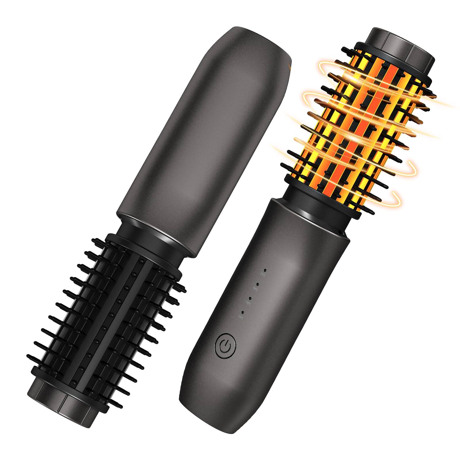 Front. Live At Space - Cordless Hair Curling Iron Brush Travel Curl 3-in-1 Portable Plasma Thermal 7000mah Usb Rechargeable Curlings - Classic Black.