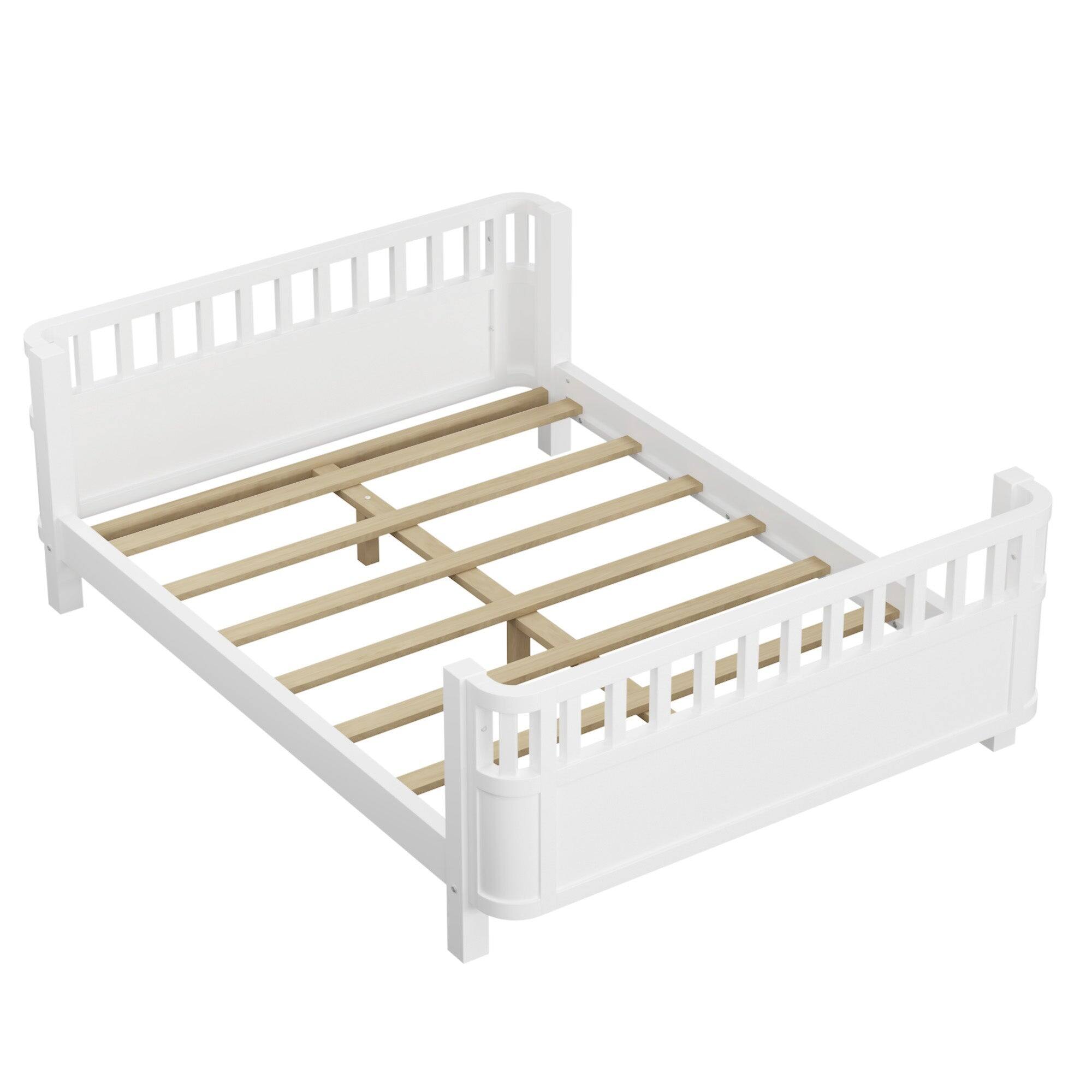 Alt View 7. Boyel Living - Full Size Wood Platform Bed for Kids with Low Profile and Safety Rails, White (Patented Design) - White.