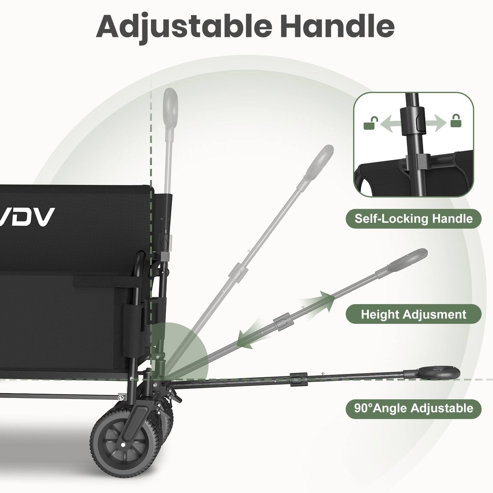 Adjustable Handle  
Self-Locking Handle  
Height Adjustment  
90° Angle Adjustable