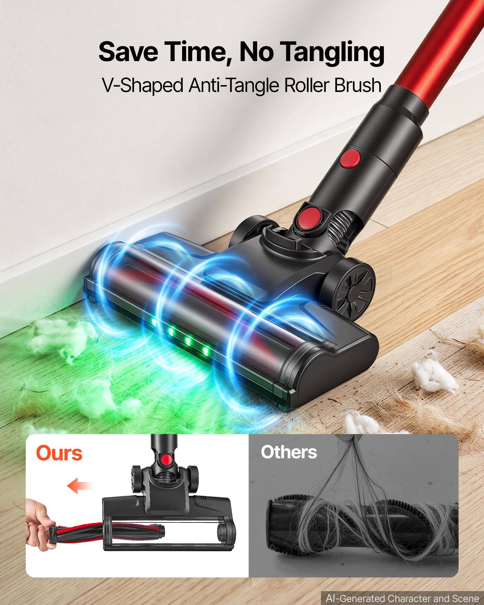 Save Time, No Tangling  
V-Shaped Anti-Tangle Roller Brush

Ours

Others

AI-Generated Character and Scene