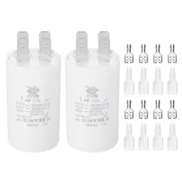 Unique Bargains - 2pcs 1uF CBB60 Run Capacitor, AC 450V 4 Pin Double Insert with Sheath Spring for Motor Start - White