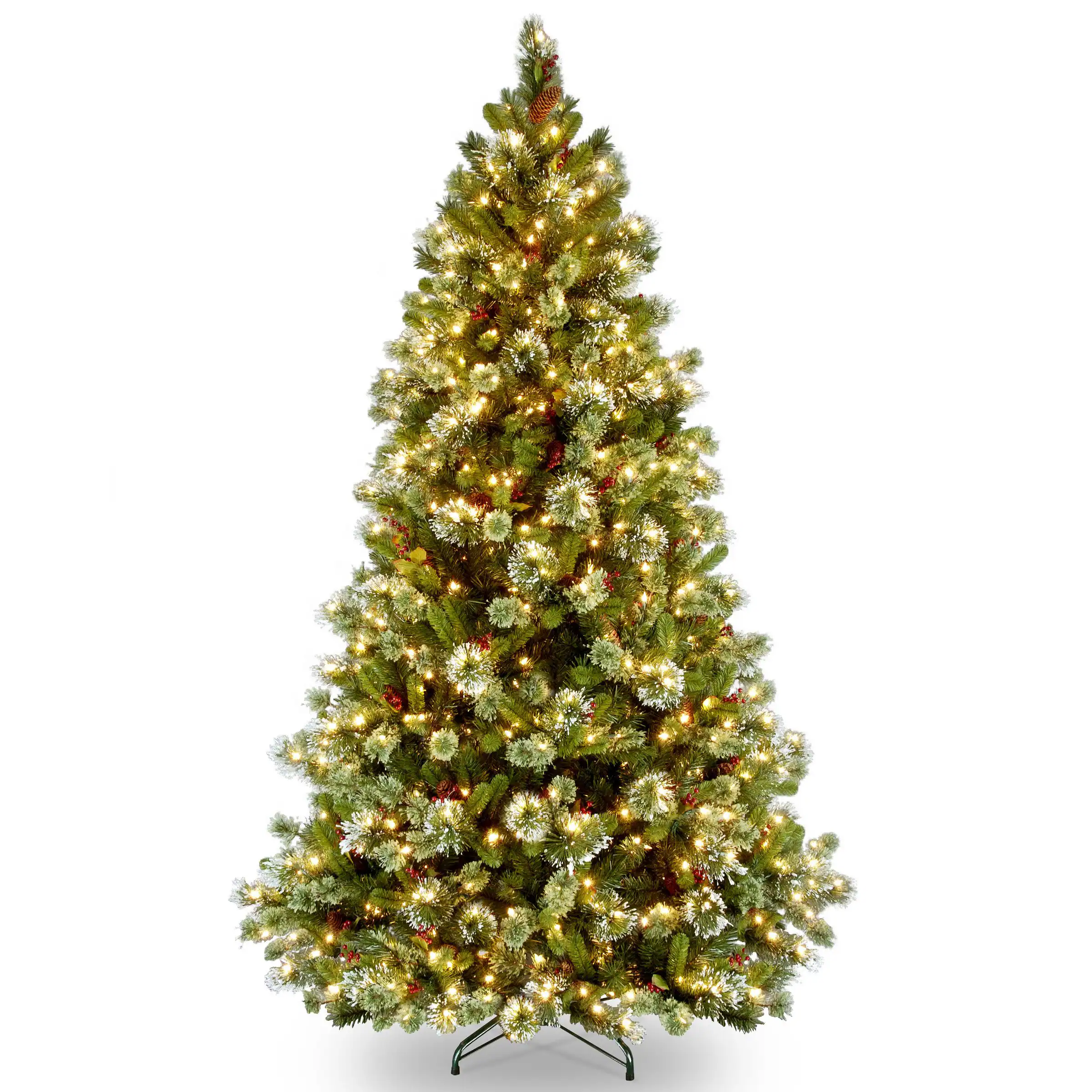 Skar Audio - Artificial Christmas | Includes Lights And Stand Flocked With Cones Berries Snowflakes Wintry Pine Slim - 7ft 6in Medium Christmas Tree