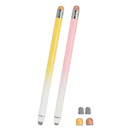Front. Unique Bargains - 2pcs Stylus Pens for Touch Screens, 2 in 1 High Sensitivity Universal Pen Capacitive Stylus for Touch Screen Devices - Yellow Pink.