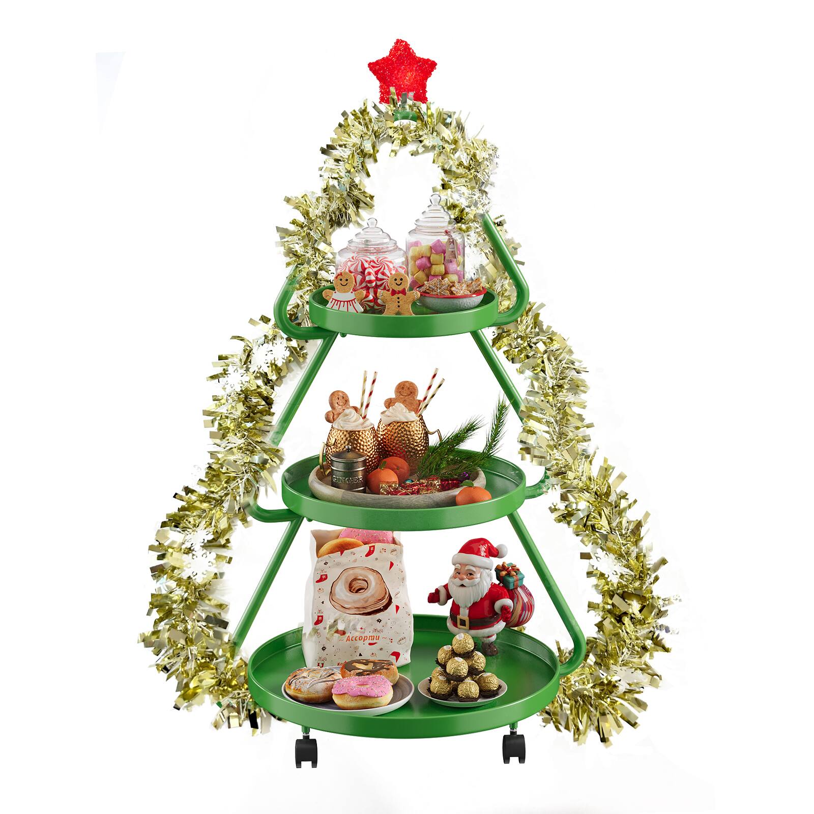 Angle. Pinmoco - Christmas Tree Metal Storage Rack, Modern Sofa Side Table, Snack Rack for Party Holiday Festival - Green.